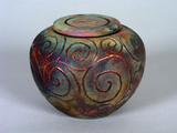 Lidded Raku Vessel with Swirl Glaze Detail
